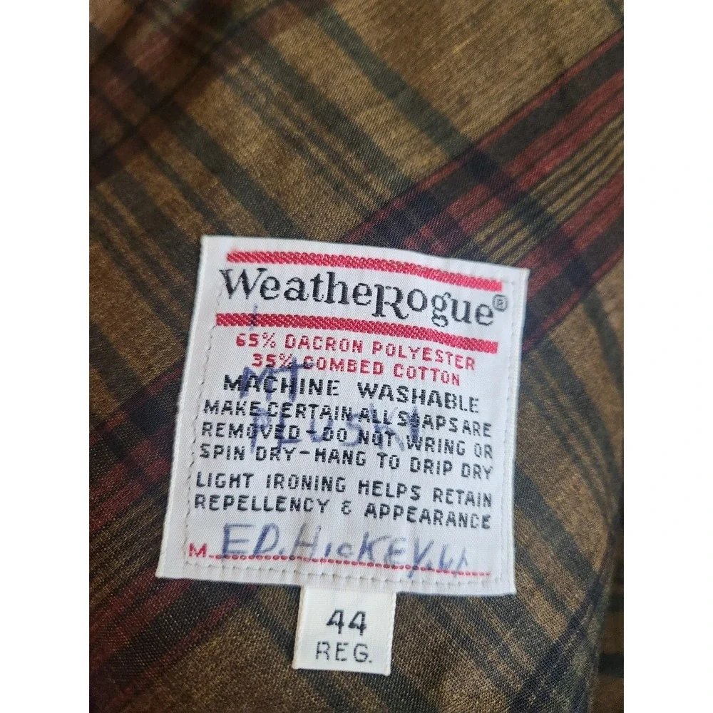 VTG WeatherRogue Mens Size 44 Reg  Plaid Lined Trench Coat Full Length Overcoat